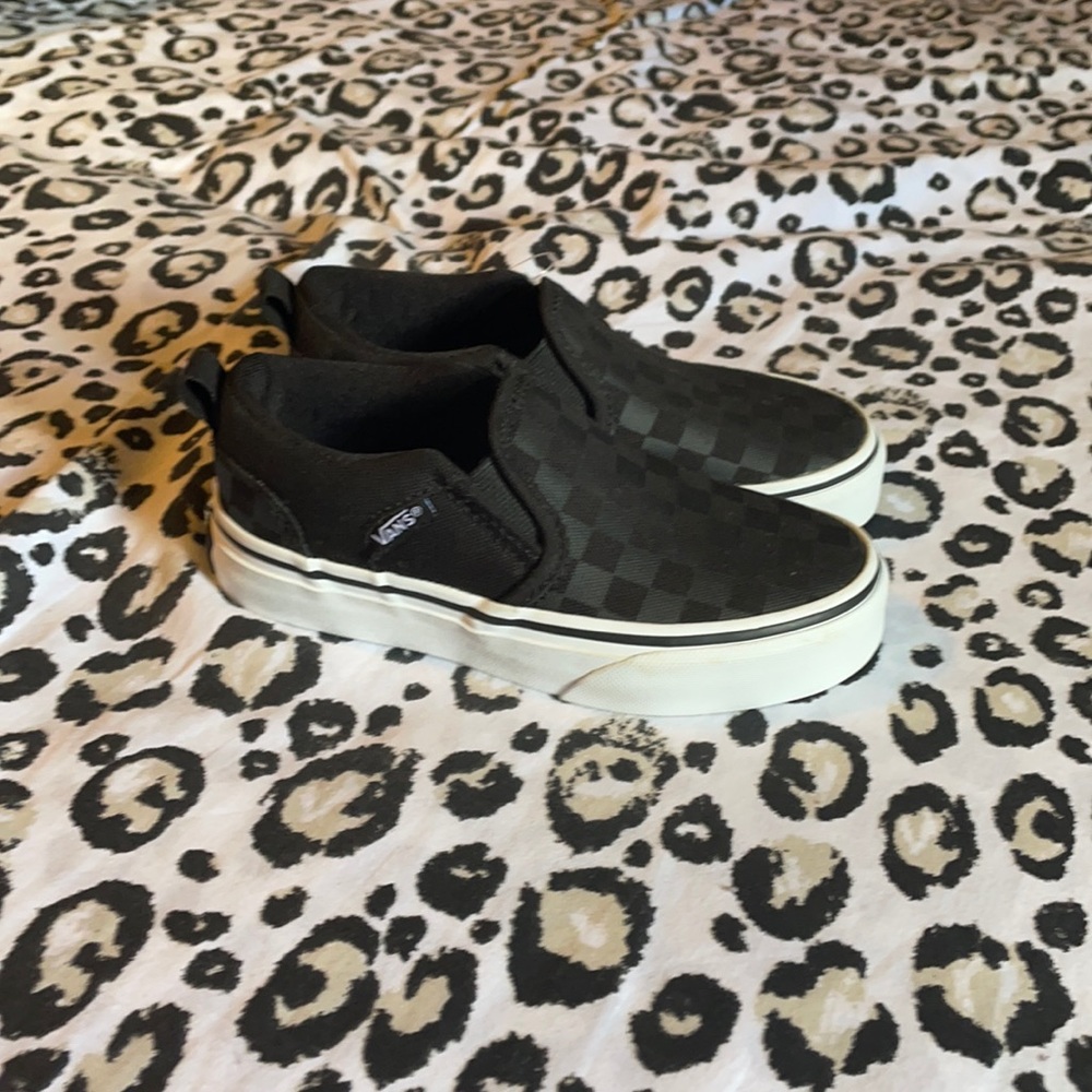 Black checkered Vans